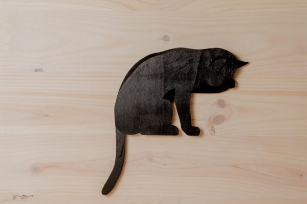 chat, noir, bois, décoration
