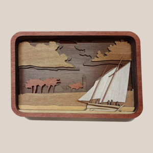 cadre "balade en bateau" version acajou