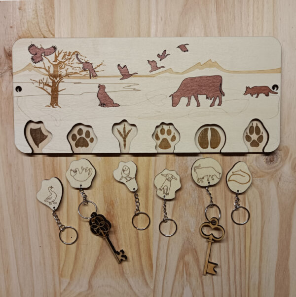 support mural, bois porte-clefs Empreintes, Animaux, nature