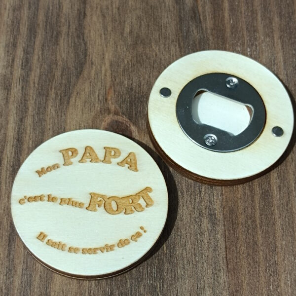 Decapsuleur magnétique rond en bois, pour la fête des pères